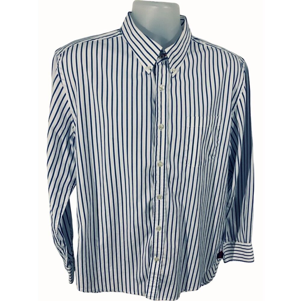 Lincs DC & Co Mens Classic Striped XL Cotton Button Down Shirt Blue White
